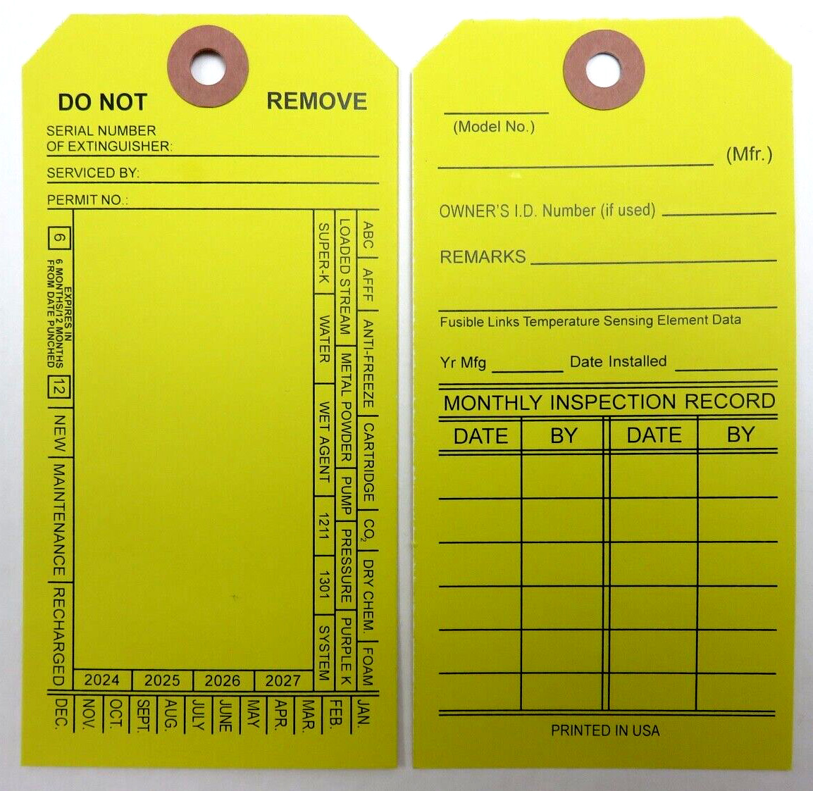 5-FIRE EXTINGUISHER 4-YEAR 2024-2027 INSPECTION Double Sided Tags 5 1/4″ X 2 ½”