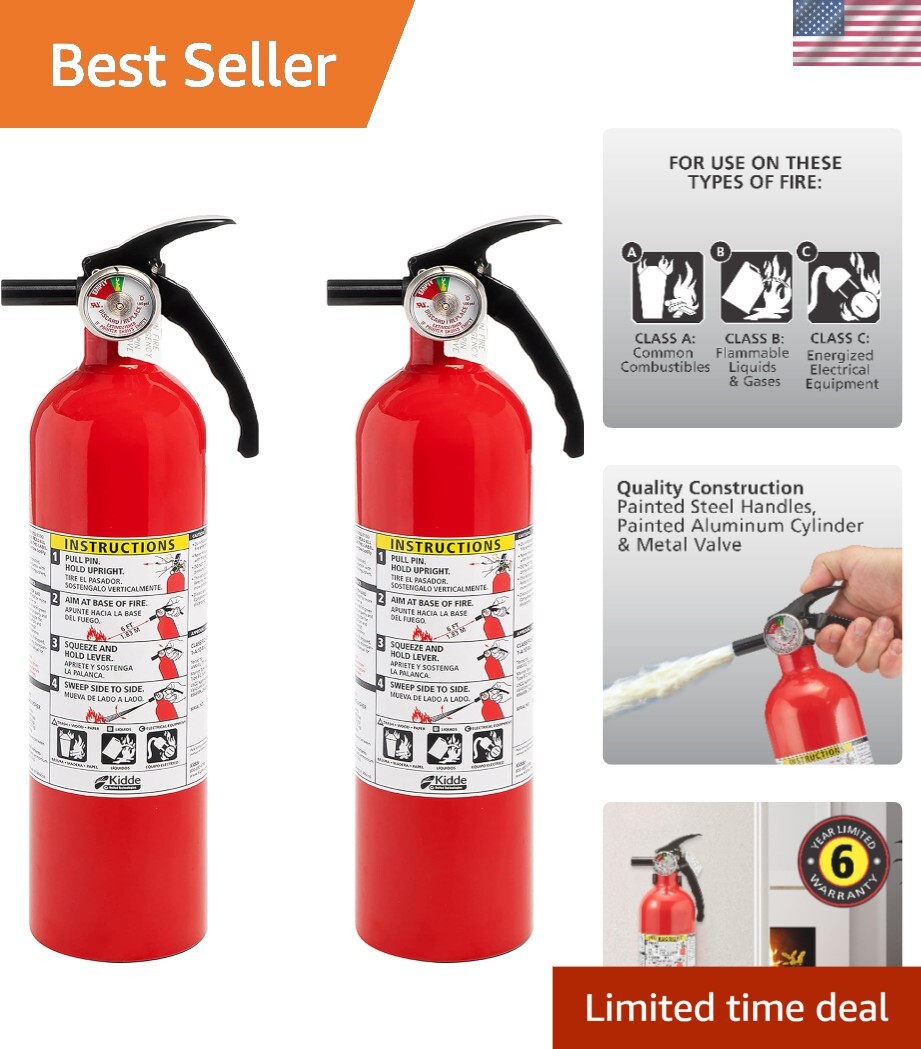 Home Fire Extinguisher 1-A:10-B:C – Dry Chemical, 2 Pack with Mounting Bracket