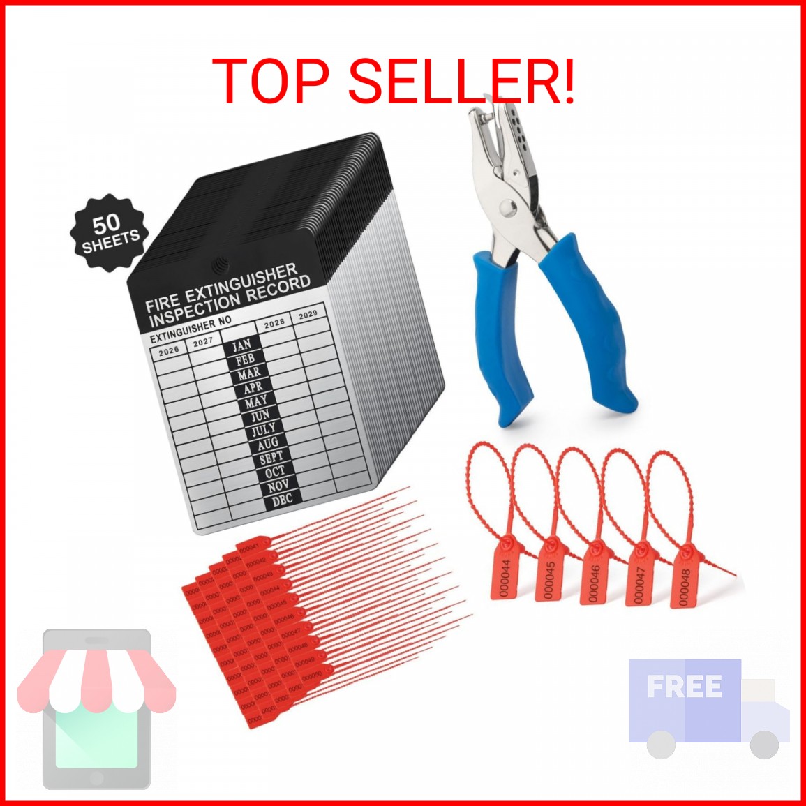 50 Sets 2026–2029 Fire Extinguisher Tags Aluminum Metal Inspection Record Tags 2
