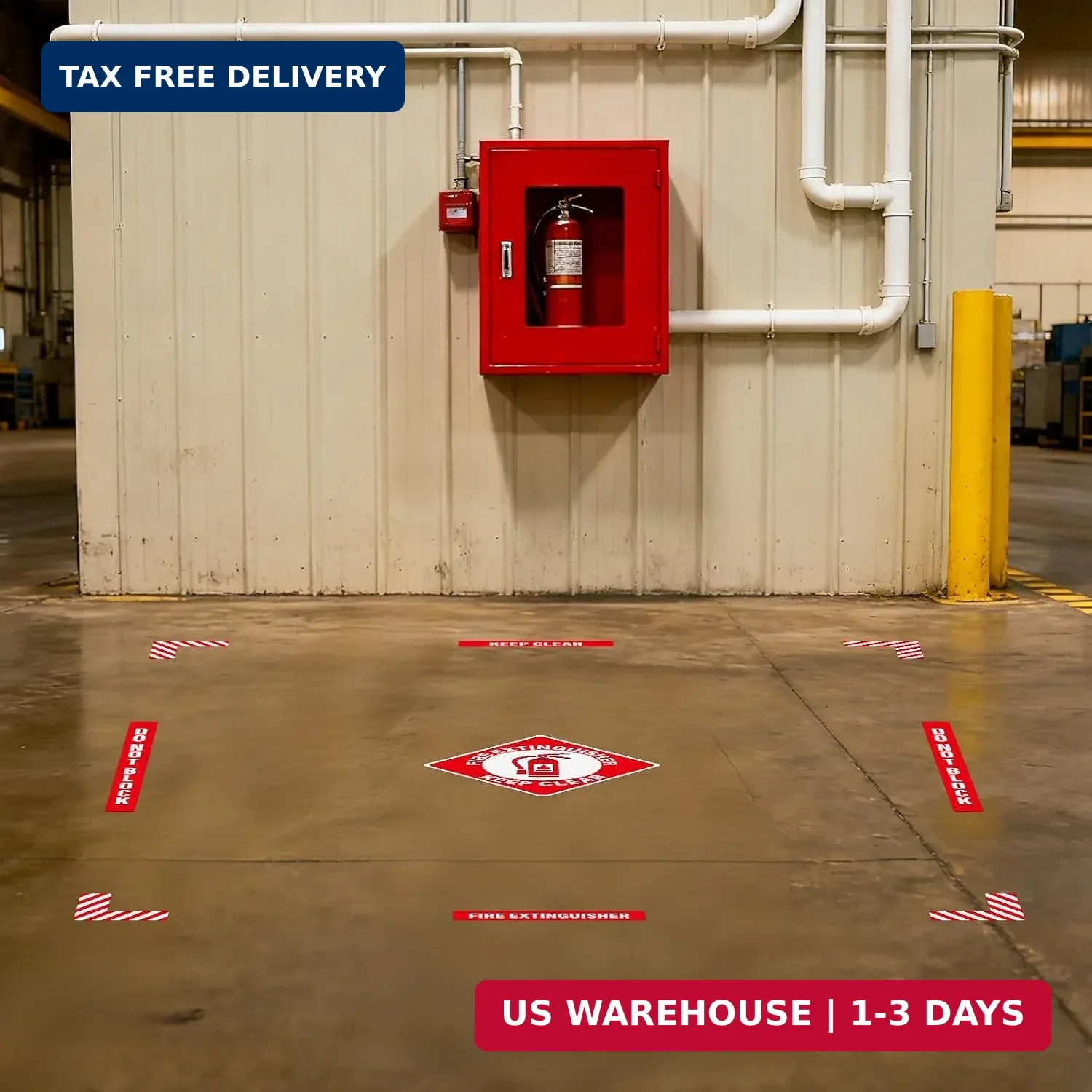 2 Pack Fire Extinguisher Keep Clear Do Not Block Floor Signs Red | Self-Adhesive