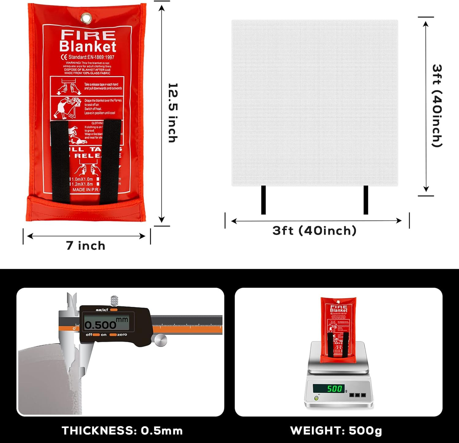 Emergency Fire Blanket for Home, 40X40 Inch Fiberglass Fire Blankets Emergency f