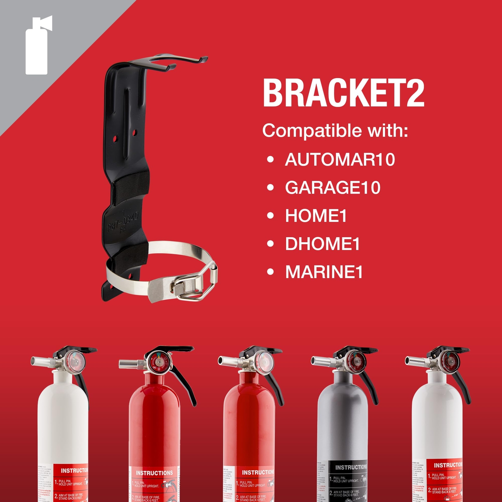First Alert Heavy Duty Fire Extinguisher Mounting Bracket Black Corrosion Res…