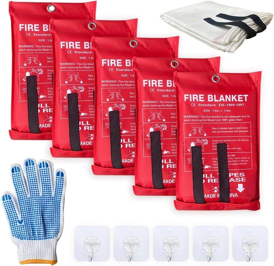 Fiberglass Fire Blanket Emergency Kit – 5 Pack of Rescue Blankets for Safety