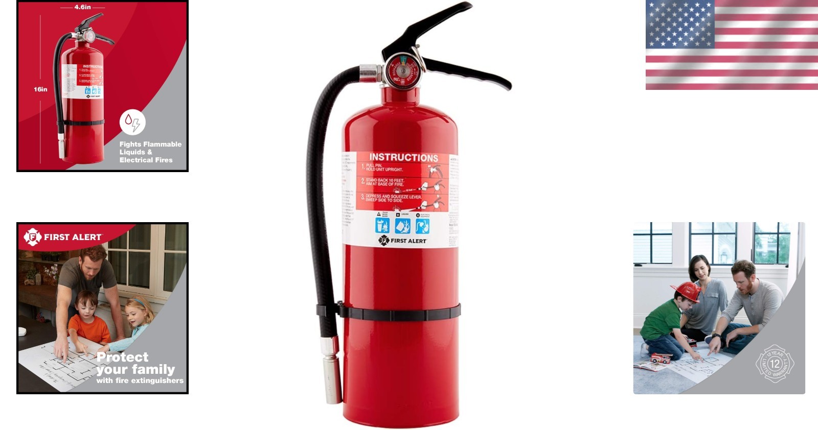 Portable Rechargeable Fire Extinguisher – Rated 2-A:10-B:C, HOME2PRO, 1-Pack