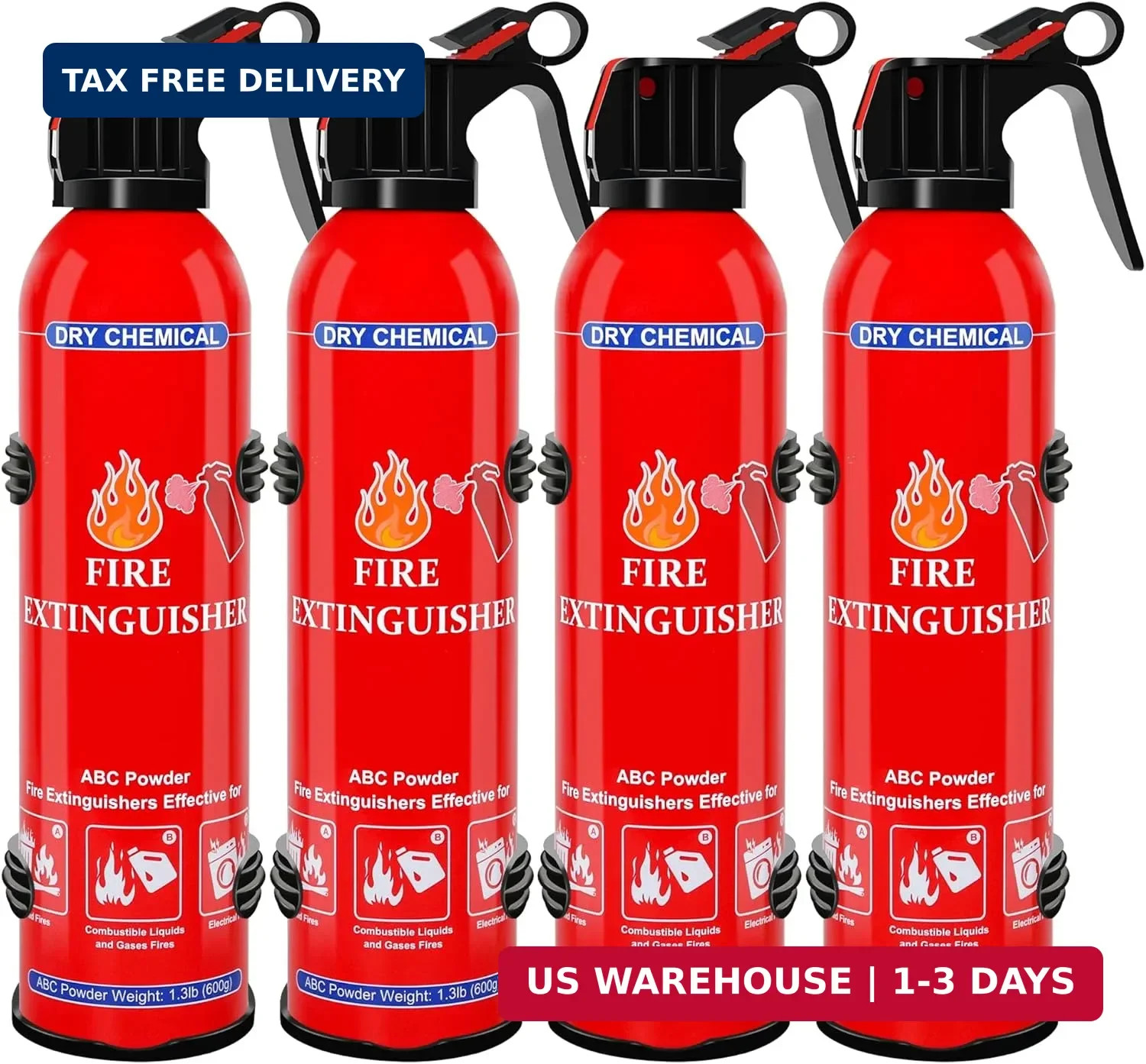 4 Pack ABC Dry Chemical Fire Extinguishers, Portable Dry Powder Fast-Acting Fire