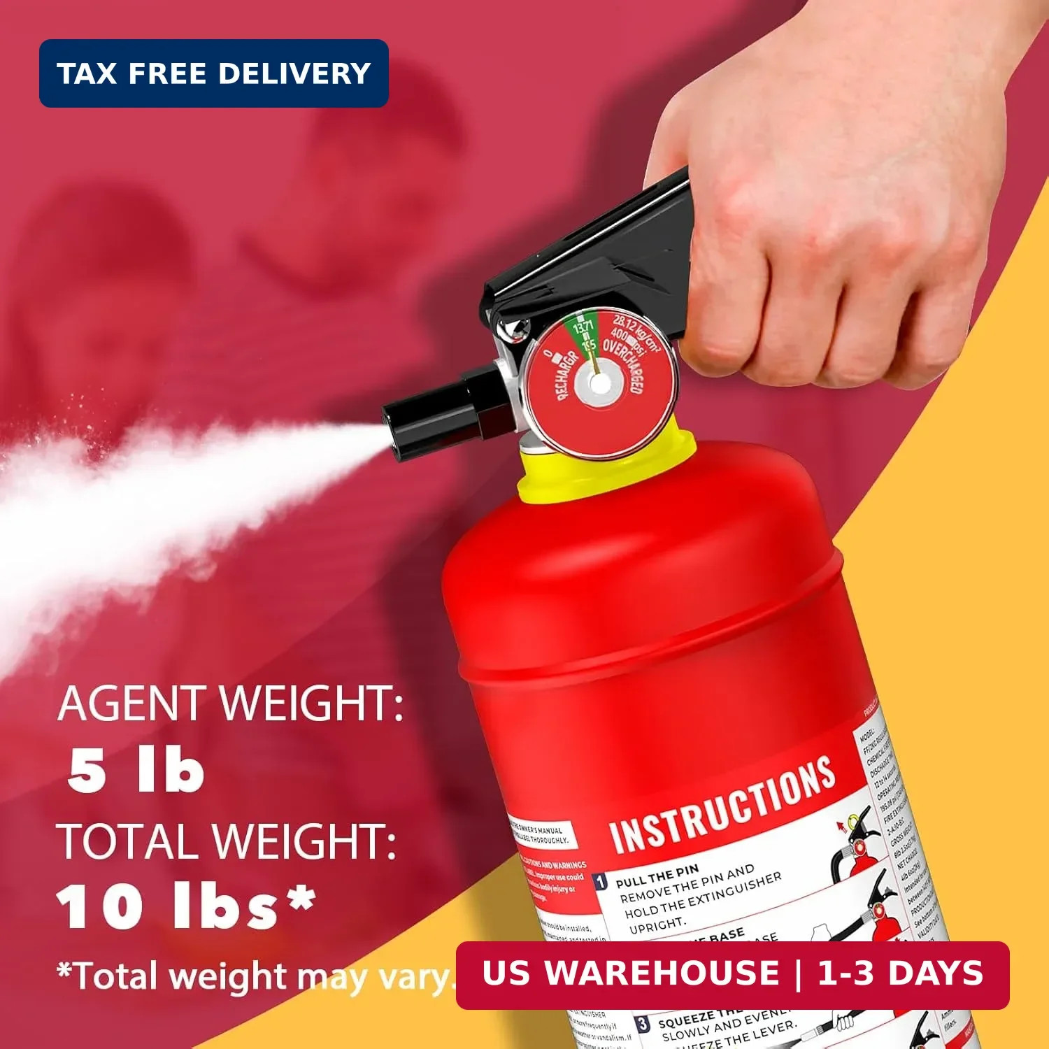Ougist ABC Dry Chemical Fire Extinguisher, 5 lb – 2-A:10-B：C Rated for Home, Off