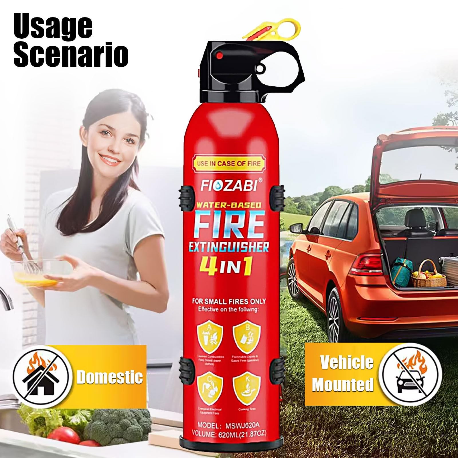 4 In1 Fire Extinguisher with Mount Fire Extinguishers for the House/Car/Kitchen.