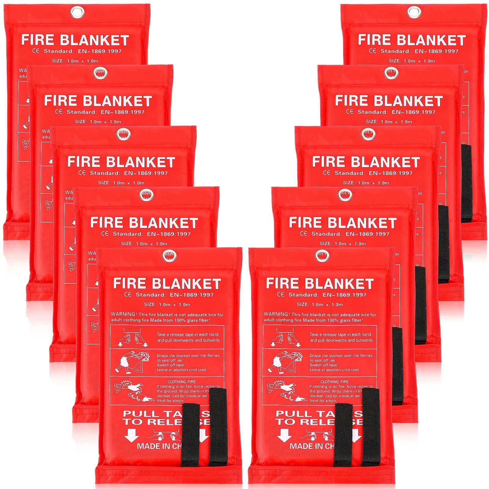 10 Pack Fire Blanket 39″x39″ Emergency Safety Suppression Fiberglass Red for Hom