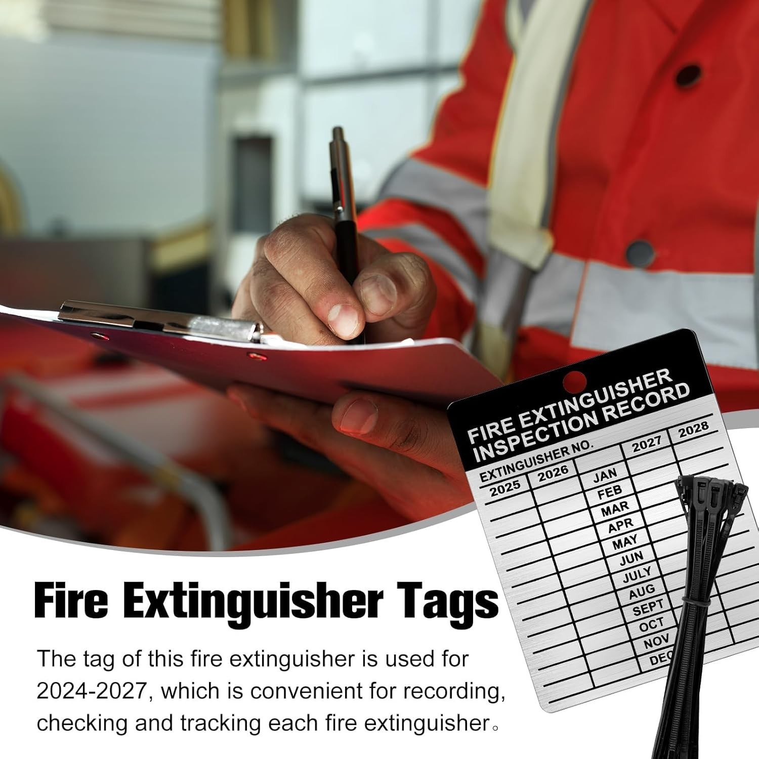 25 Set Metal Inspection Tags 2024-2027 Aluminum Fire Extinguisher Tags Wire Ties