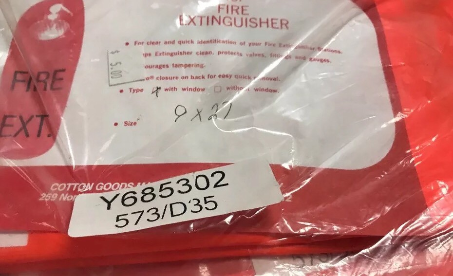 Fire Extinguisher Cover w/Window, Fits Tank Y685302. 9×27