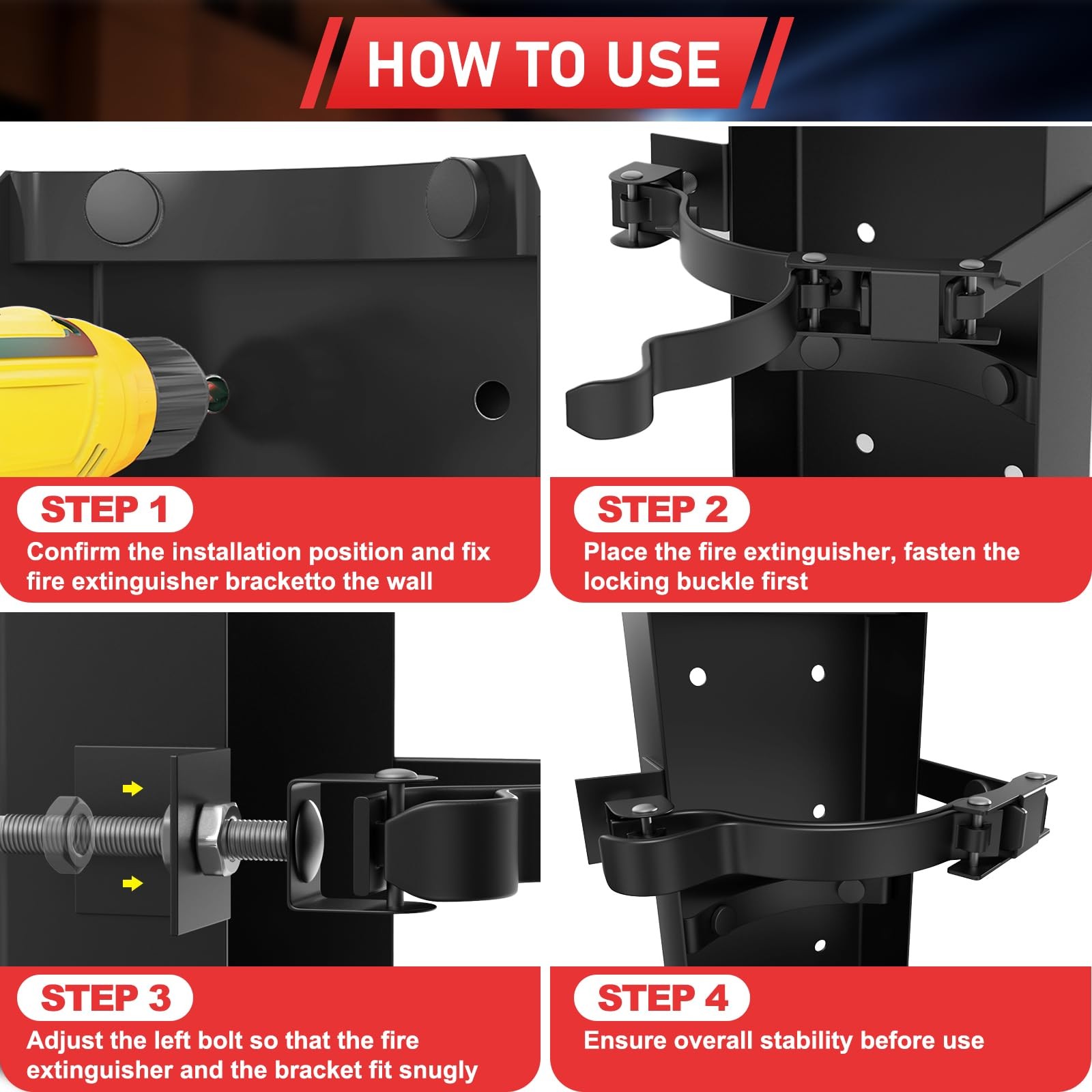 1 PCS Black Heavy Duty Fire Extinguisher Wall Mount Bracket Fits 5lb Dry