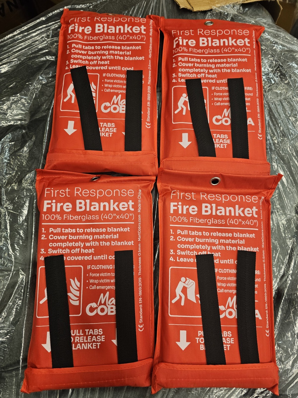 Mart COBRA. 4 PACK FIRST RESPONSE FIRE BLANKET. 100% Fiberglass (40”x40”)