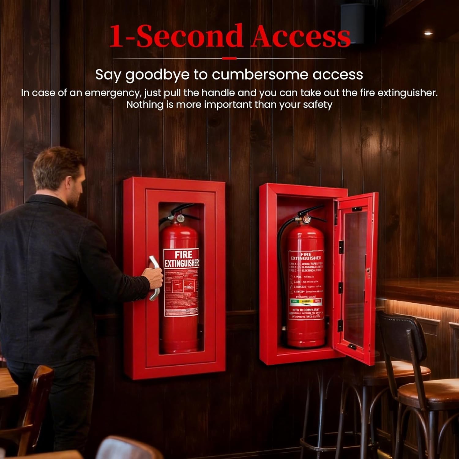 Fire Extinguisher Cabinet Steel Semi Recessed Magnetic Door Red 5-10lb