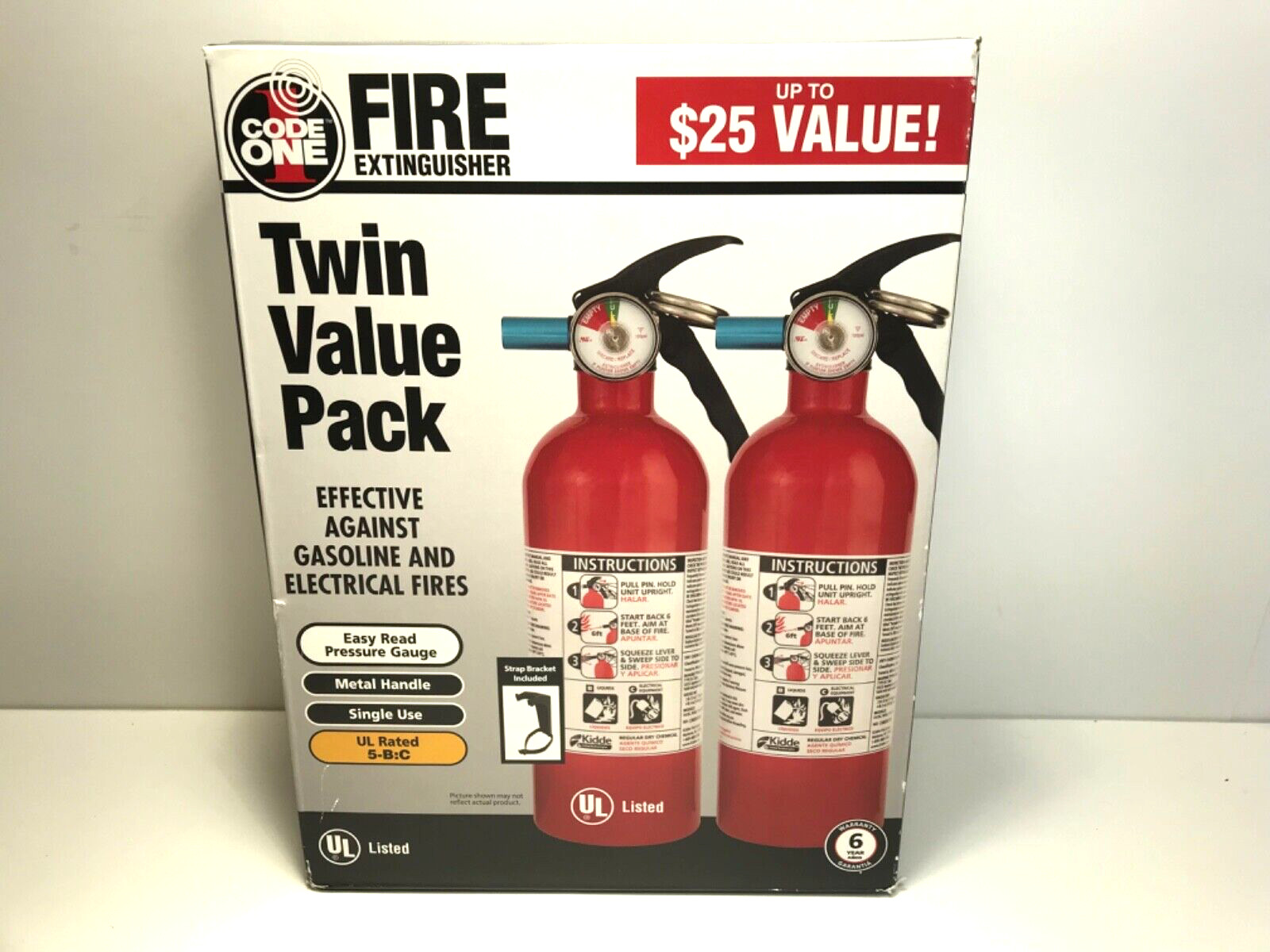 Fire Extinguisher Kidde Code One 5-B:C Disposable Chemical Home Shop Auto 2 Pack
