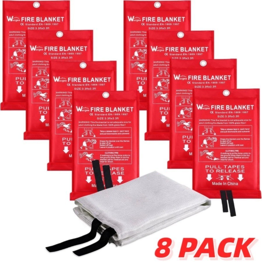 8 PACK FIRE BLANKET Fiberglass Hero 39”x39” Emergency Home Retardant Prepared