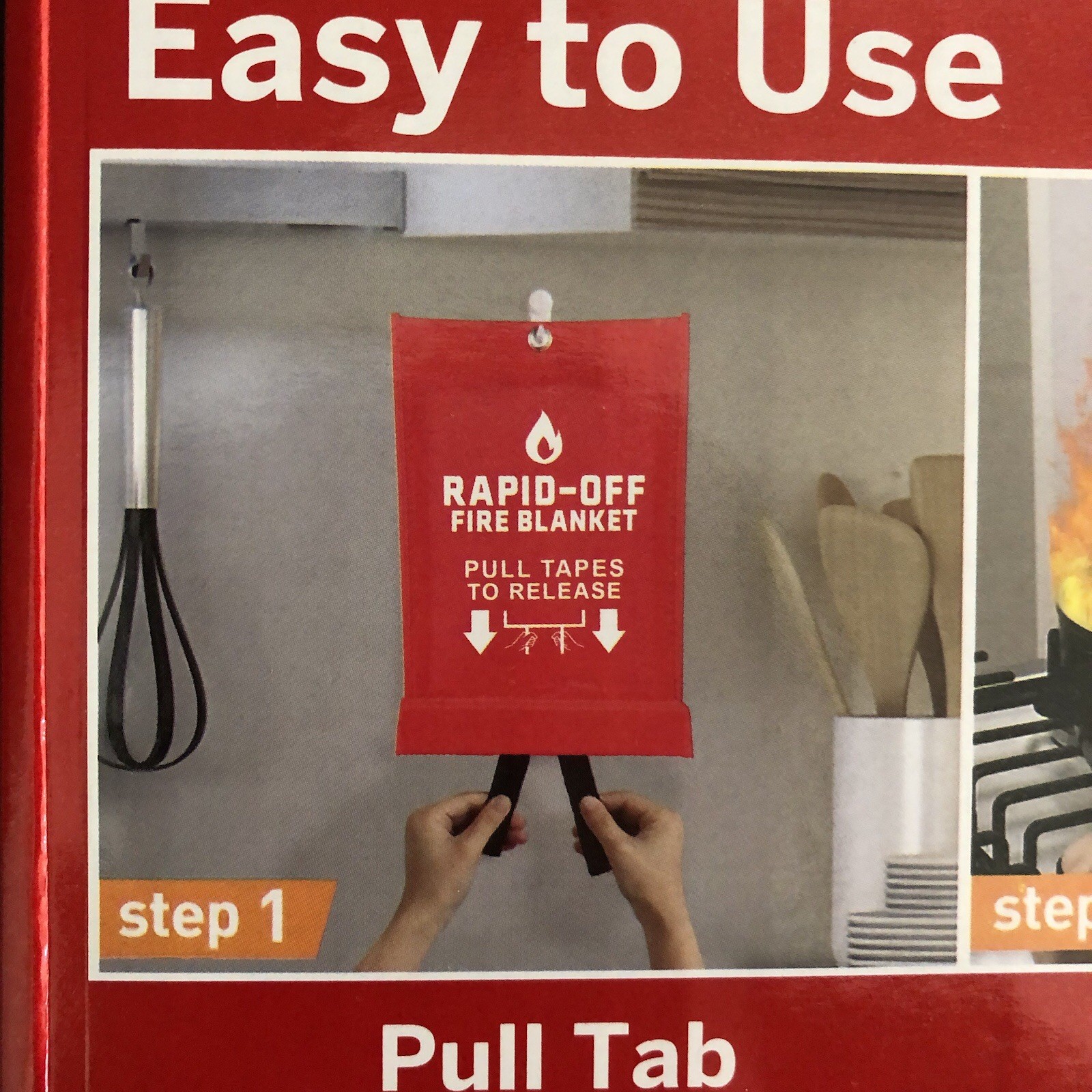 RAPID-OFF Fire Blanket 2 Pack Fiberglass Kitchen Garage Car Safety 40”x40”