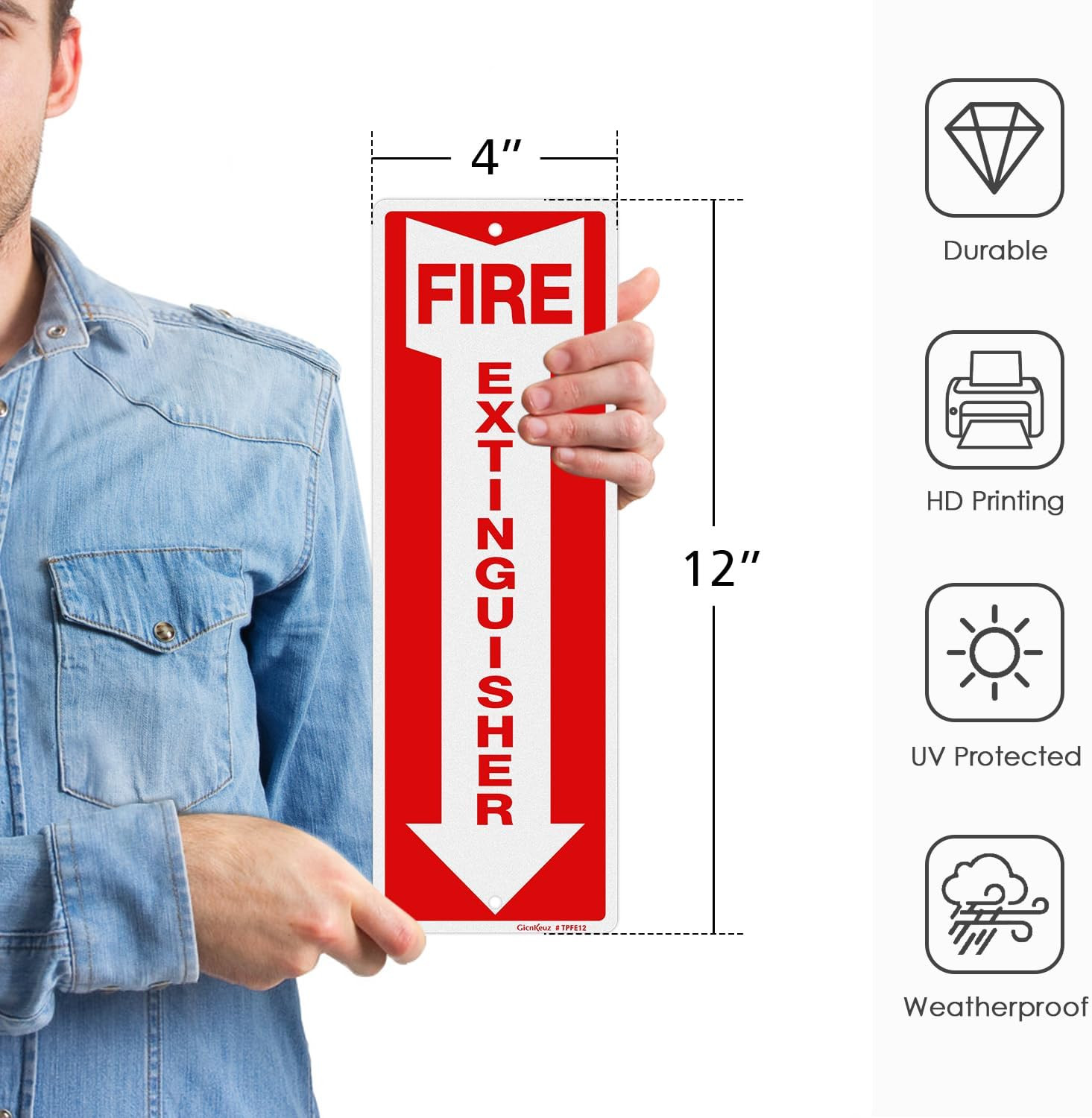Fire Extinguisher Sign, 12″X4″ .040 Rust Free Heavy Aluminum, Reflective, Weathe