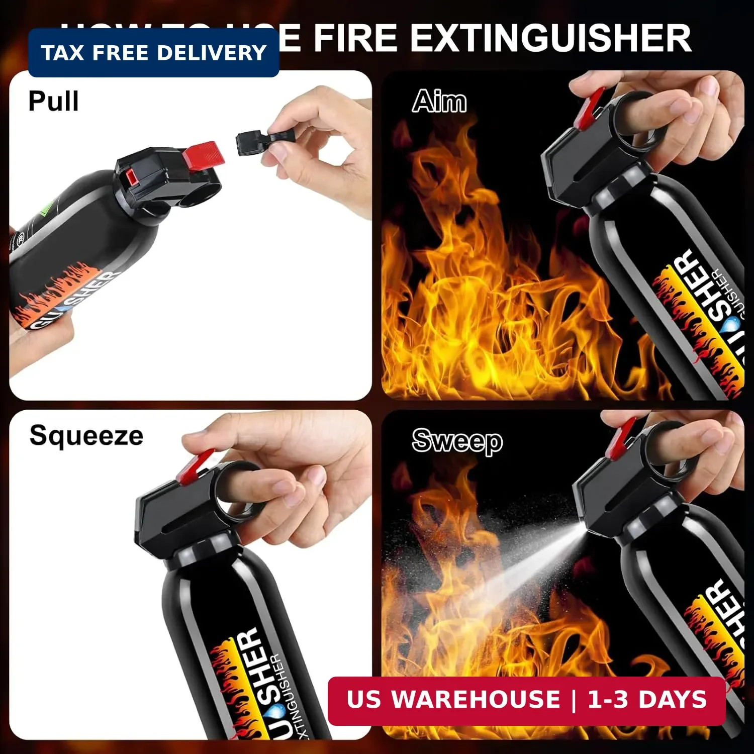 6Pack Fire Extinguisher for Home – 8 in 1 Portable A, B, C, K Fire Extinguishers