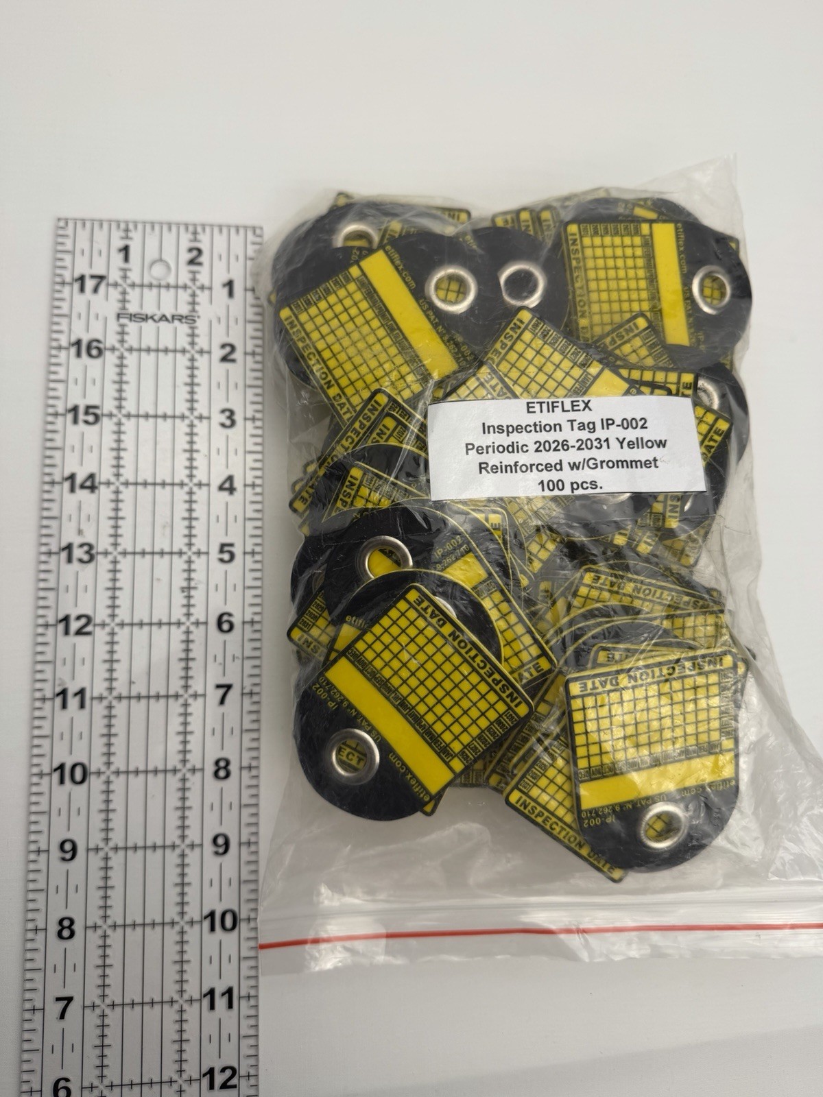 100pk ETIFLEX GHS Inspection Tag IP-002 Periodic 26-31 Yellow Reinforce Grommet