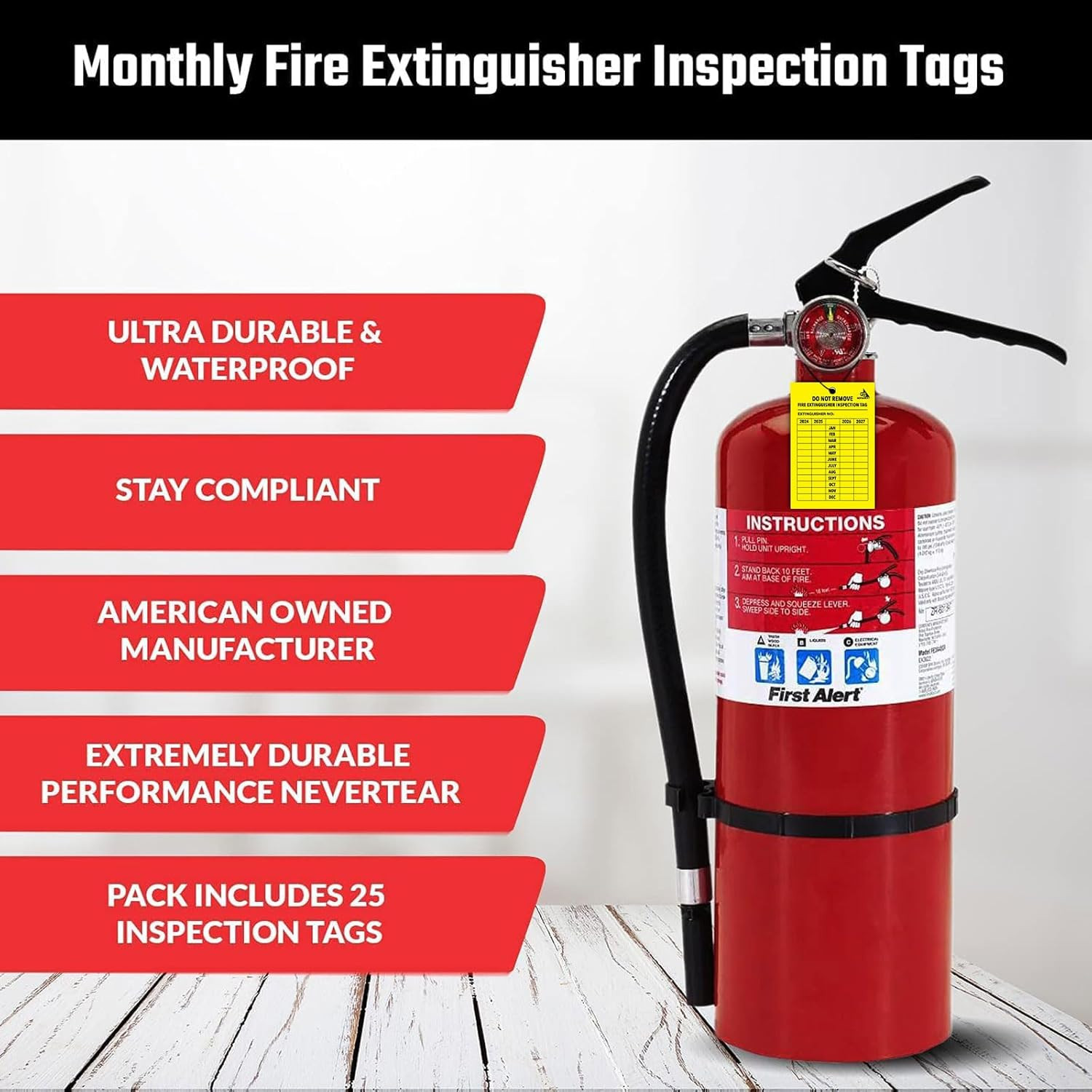 4 Year Fire Extinguisher Inspection Tags – [25 Pack] [2026-2029] Monthly Fire Ex