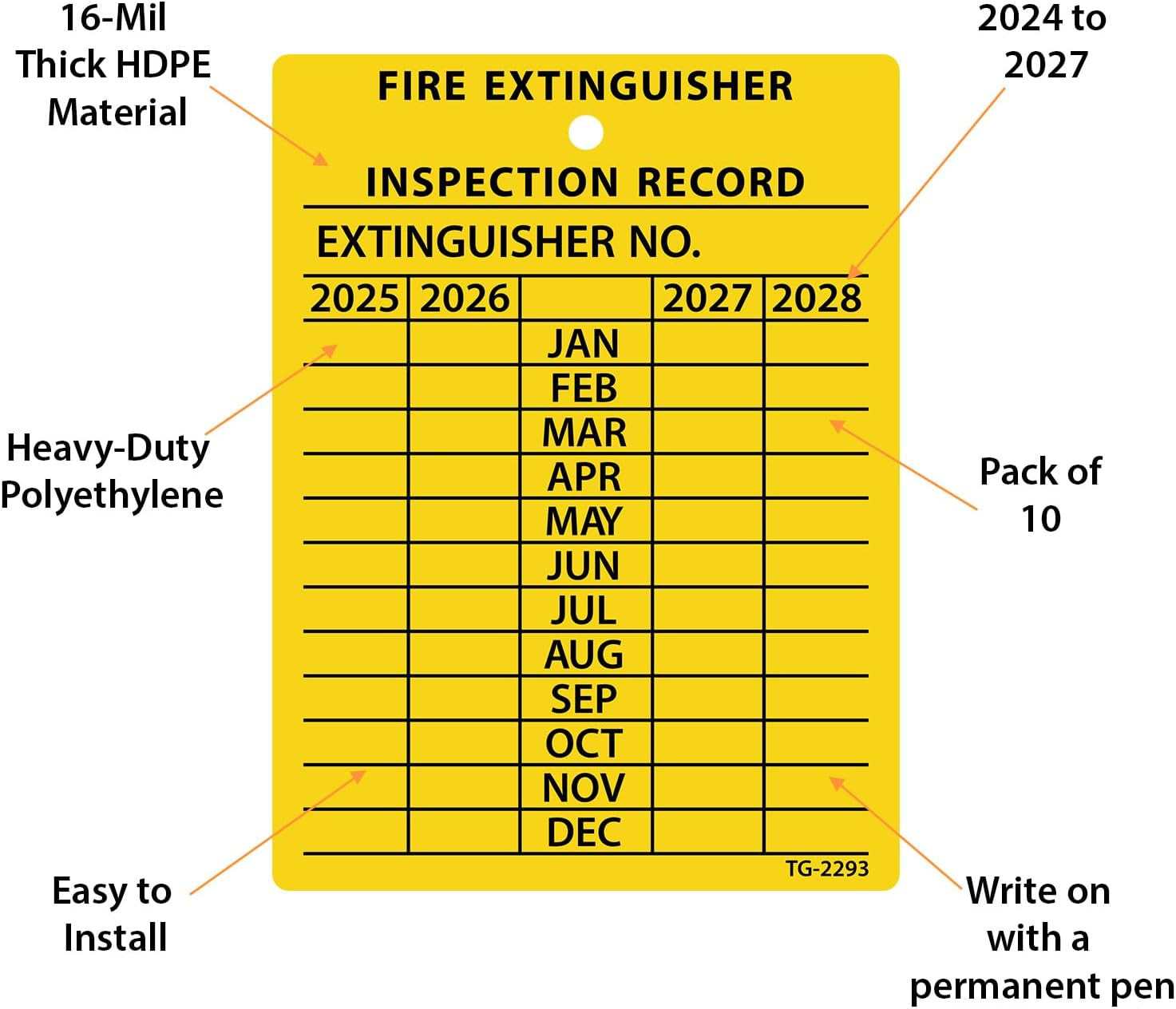 Smartsign 4-Year Yellow Fire Extinguisher Tags Monthly Inspection (10-Pack)
