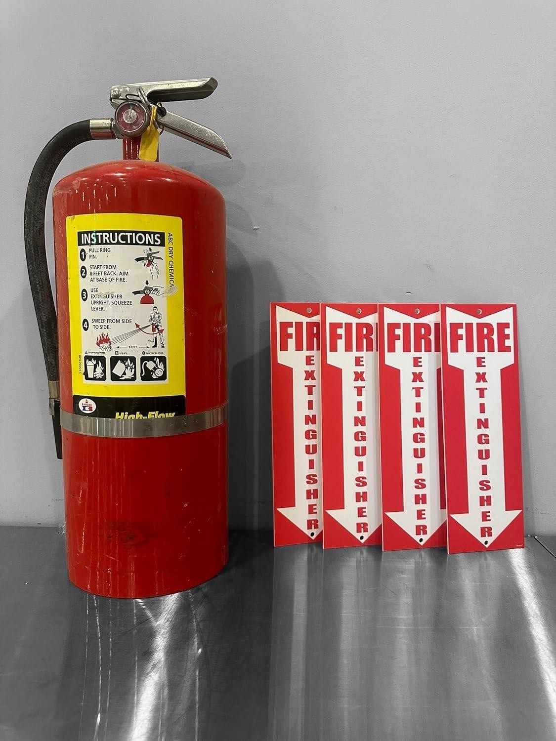 Fire Extinguisher Signs 4 Pack, 80 Mil Thick Plastic for Business & Office Use