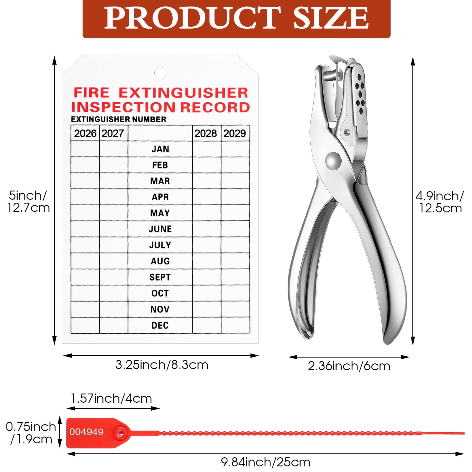101 Pieces Monthly Fire Extinguisher Inspection Tags 2026 to 2029 Plastic Mai…