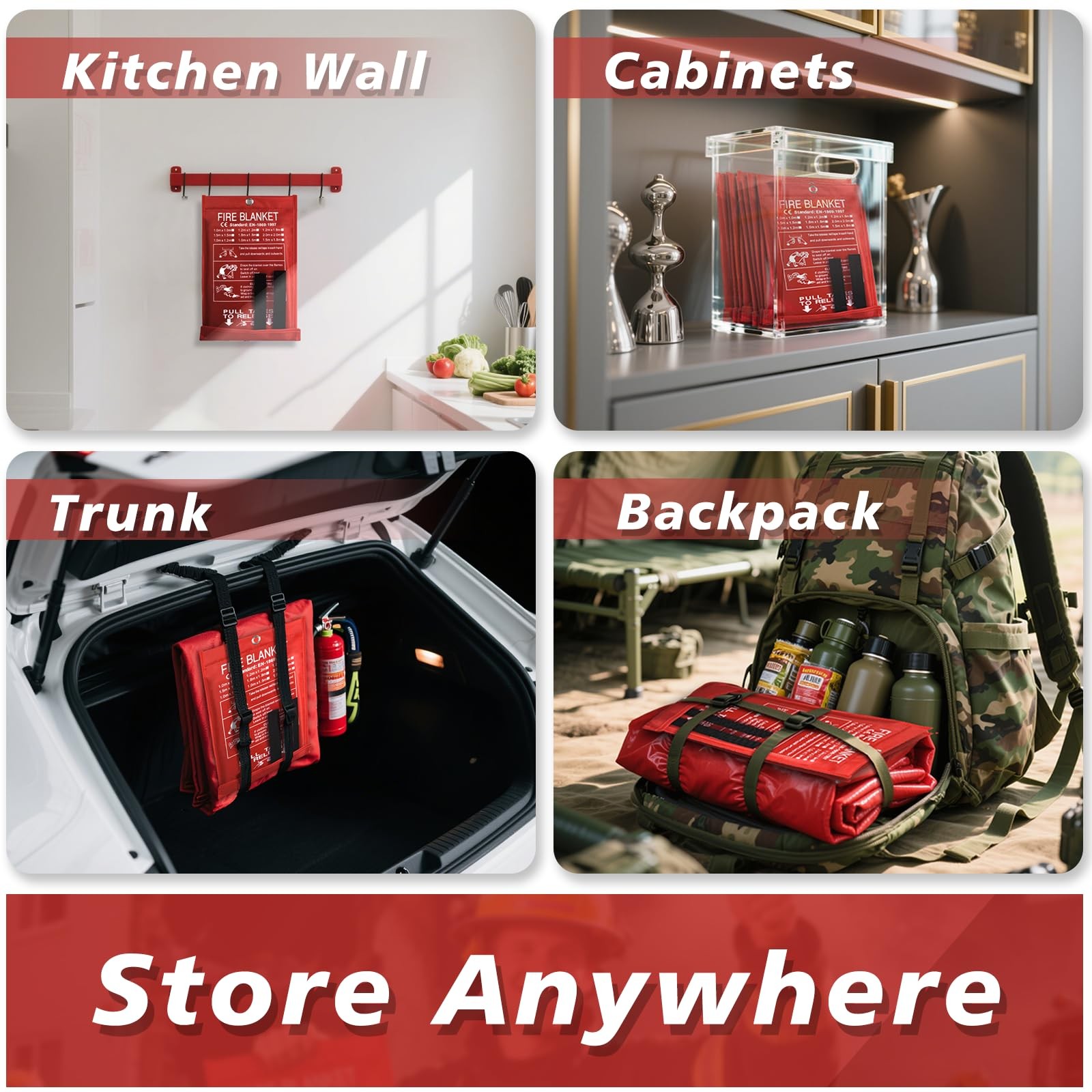 Fire Blanket 4 Pack – 40″ x 40″ Fiberglass Fire Blanket for Home and Kitchen,…