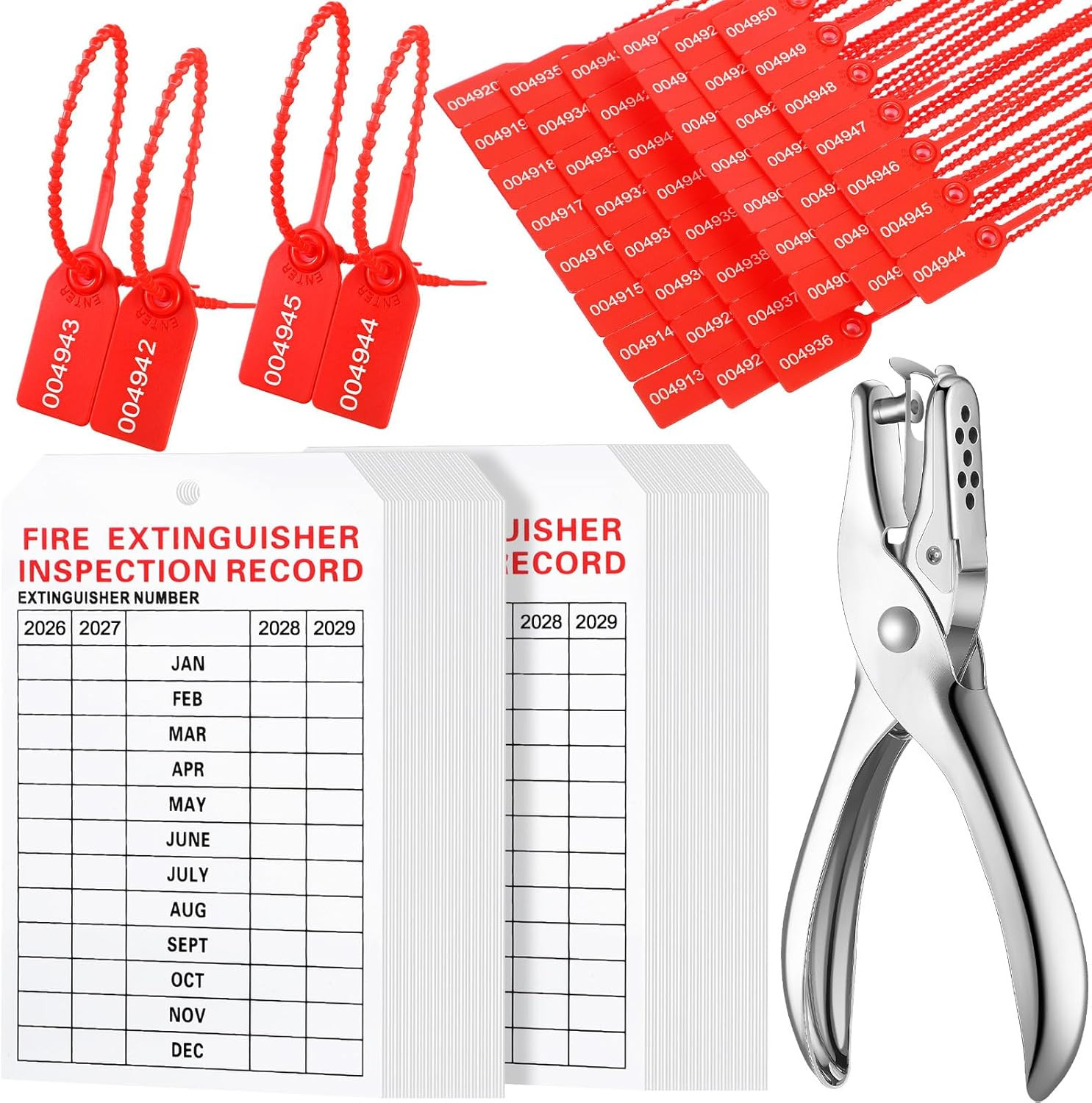 101 Pieces Monthly Fire Extinguisher Inspection Tags 2026 to 2029 Plastic Mainte
