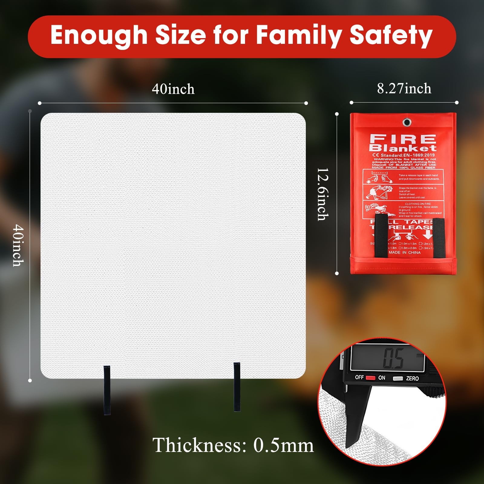 Fire Blanket Emergency Fiberglass Fire Suppression Cover for Home Camping