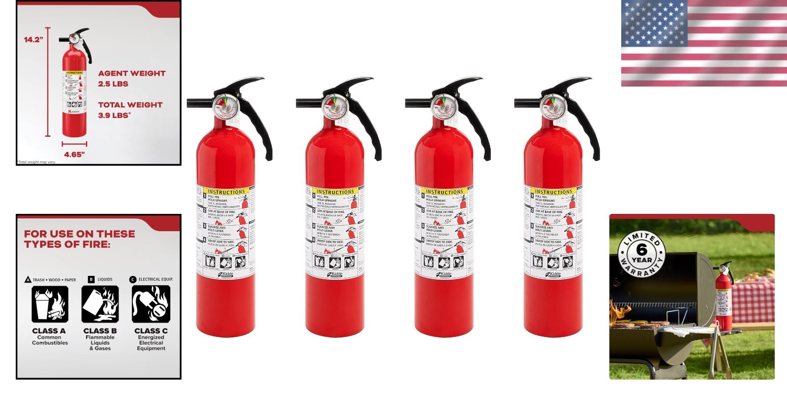 Multi-Use Red Fire Extinguisher 4 Pack, 1-A:10-B:C, Essential Home Safety Gear