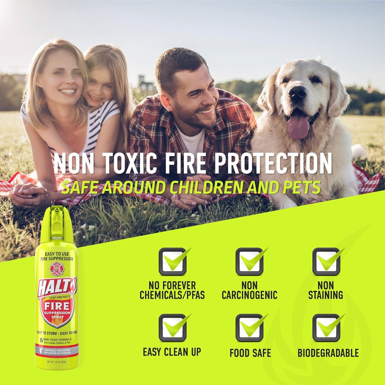 HALT 10oz Fire Safety Spray – Non-Toxic, PFAS-Free Handheld Fire Suppressor –…