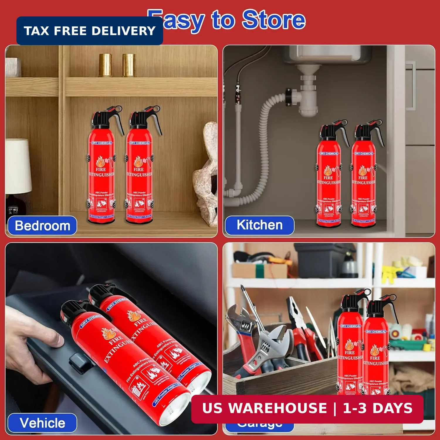 4 Pack ABC Dry Chemical Fire Extinguishers, Portable Dry Powder Fast-Acting Fire