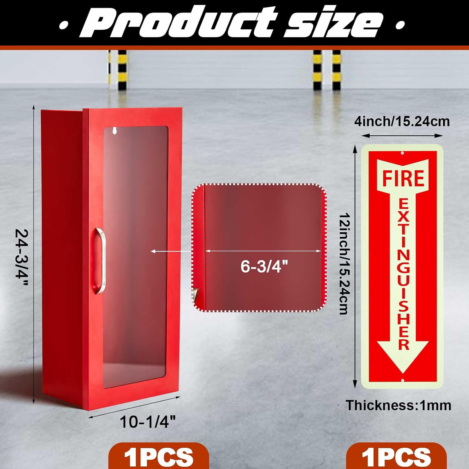 10 Lb Fire Extinguisher Cabinet with Reflective Sign, Wall & Surface Mount Fire