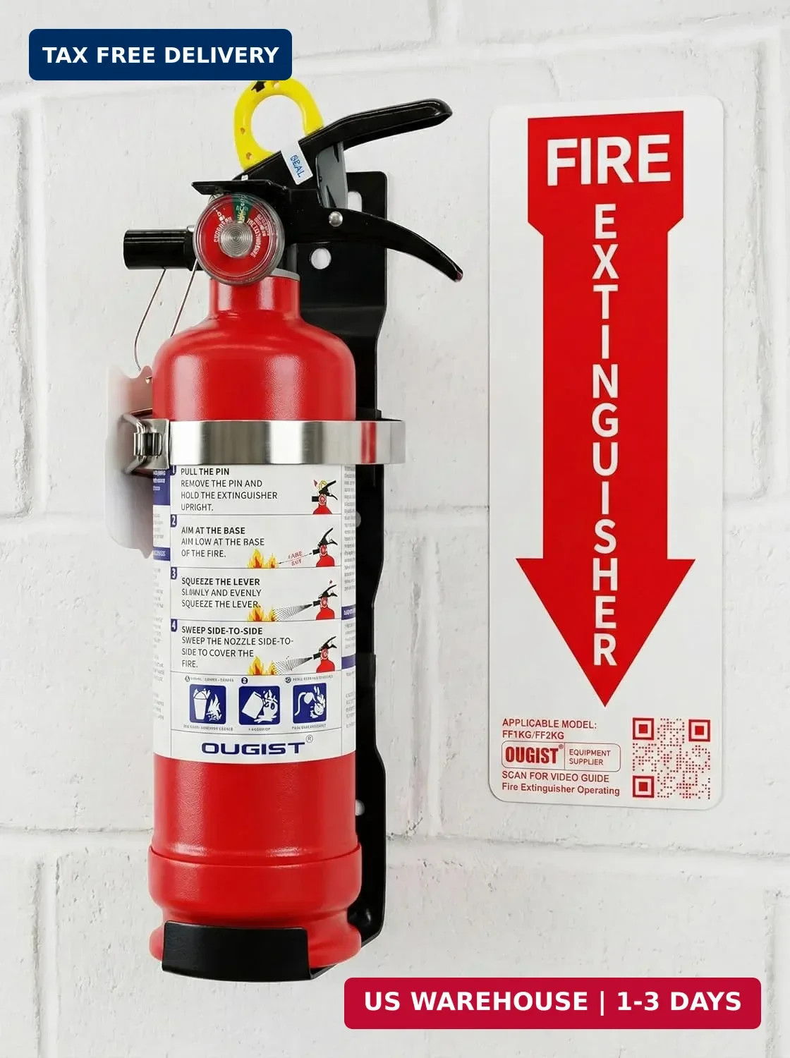 Ougist ABC Fire Extinguisher with Home Wall mount Bracket, Quick-Release Handle,