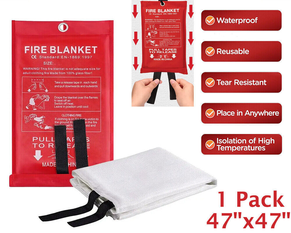 FIRE BLANKET Fiberglass Emergency Home Car Retardant Prepared 47’x47” Large