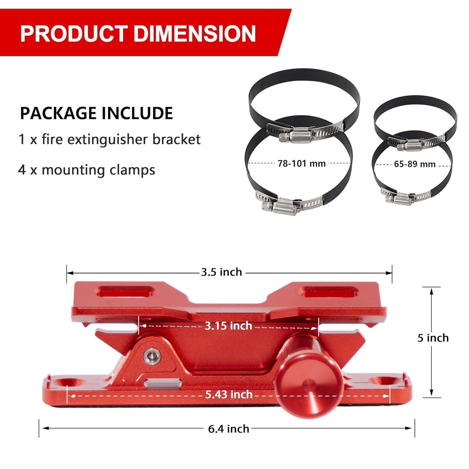 Aluminum Quick Release Fire Extinguisher Mount Red Fits 1-10LB Extinguishers