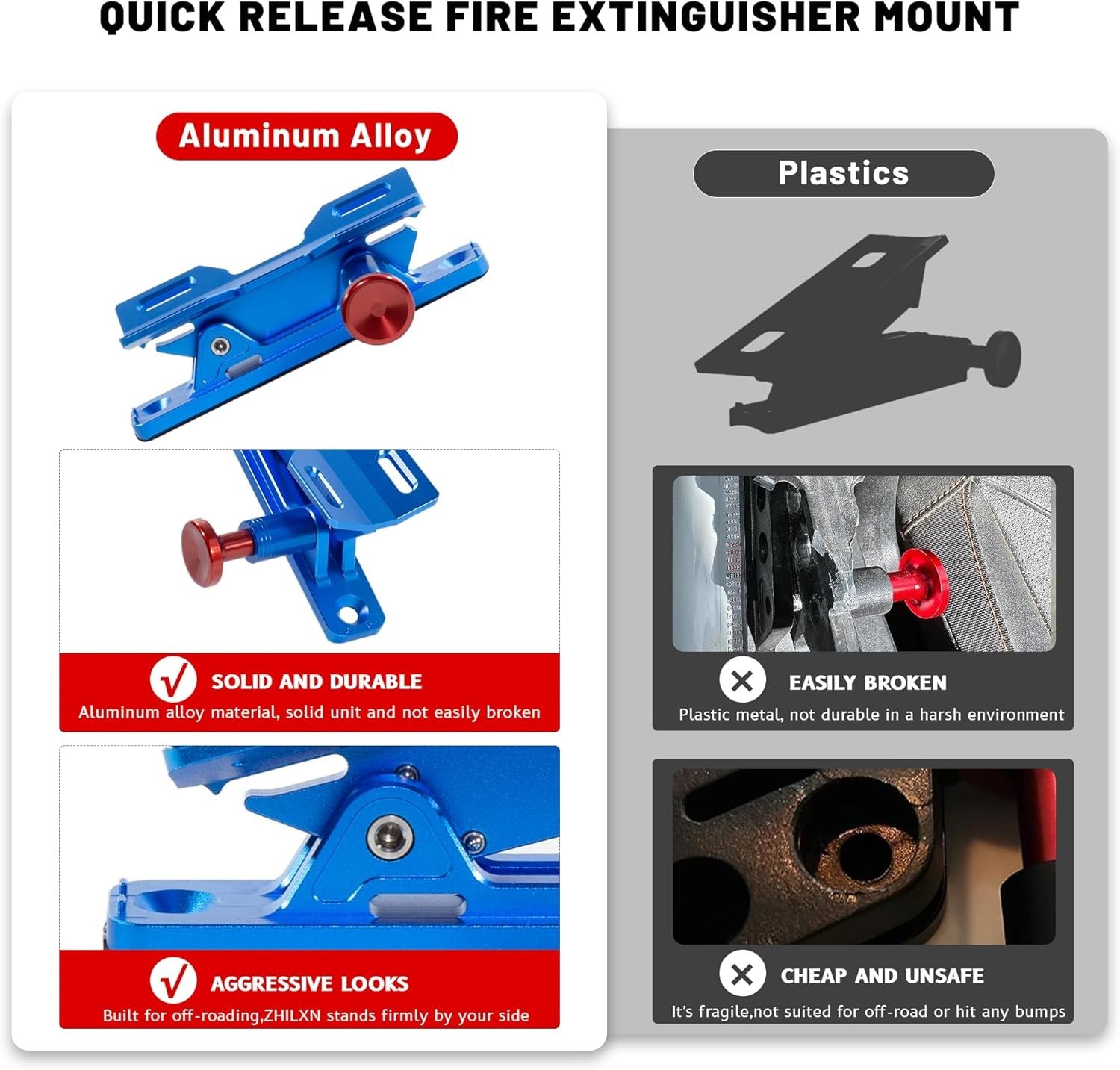 Quick Release Car Fire Extinguisher Mount – Blue Adjustable Aluminum Roll Bar…