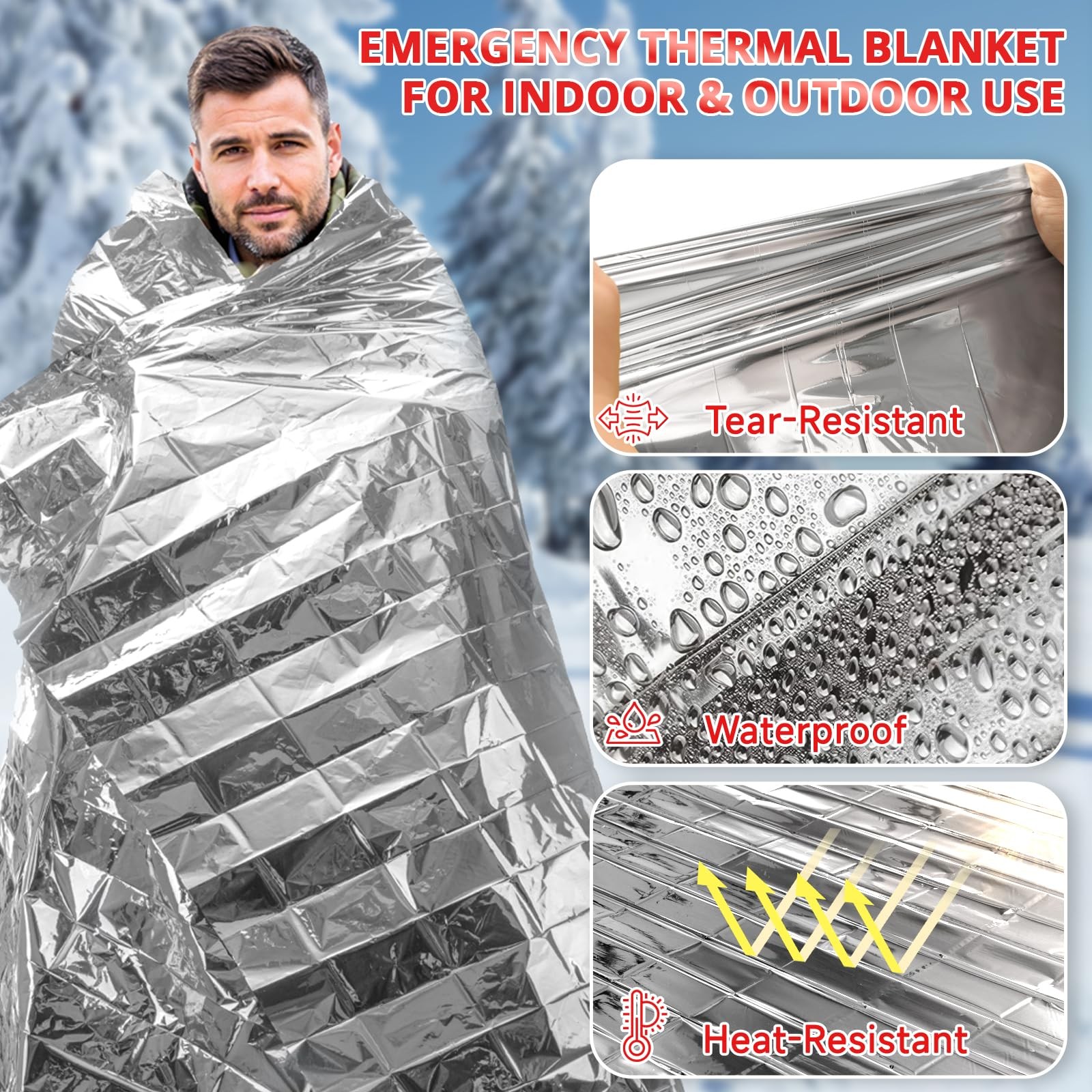 Survival Emergency Thermal Blankets: Extra Large 84” x63” 4/10/25/30/50/75/10…