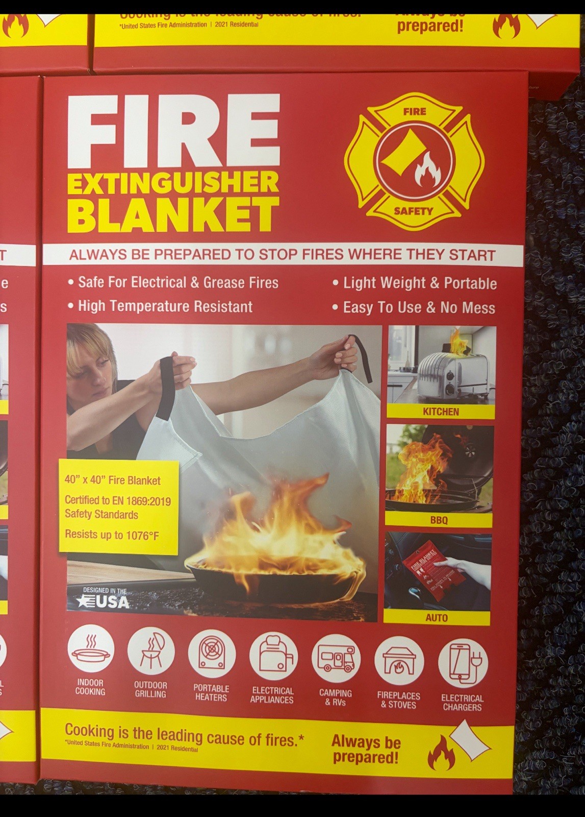 Lot Of 4 Silverback 40″ X 40″ Fireproof Fiberglass Fire Blanket New Free Ship