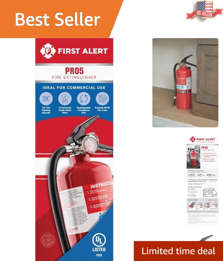 Indoor/Outdoor Rechargeable Fire Extinguisher, Rated 3-A:40-B:C, with Bracket