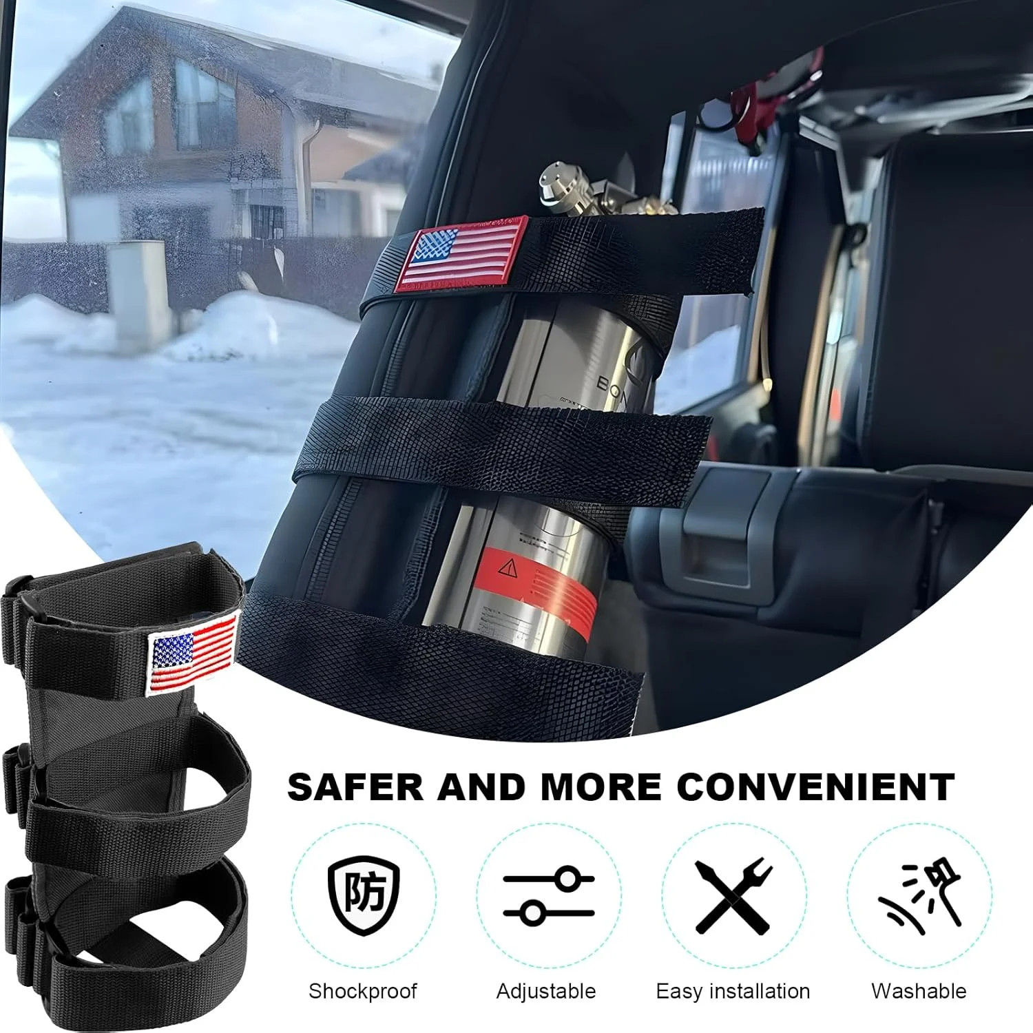 Fire Extinguisher Holder, Adjustable Roll Bar Extinguisher Mount Strap with Amer