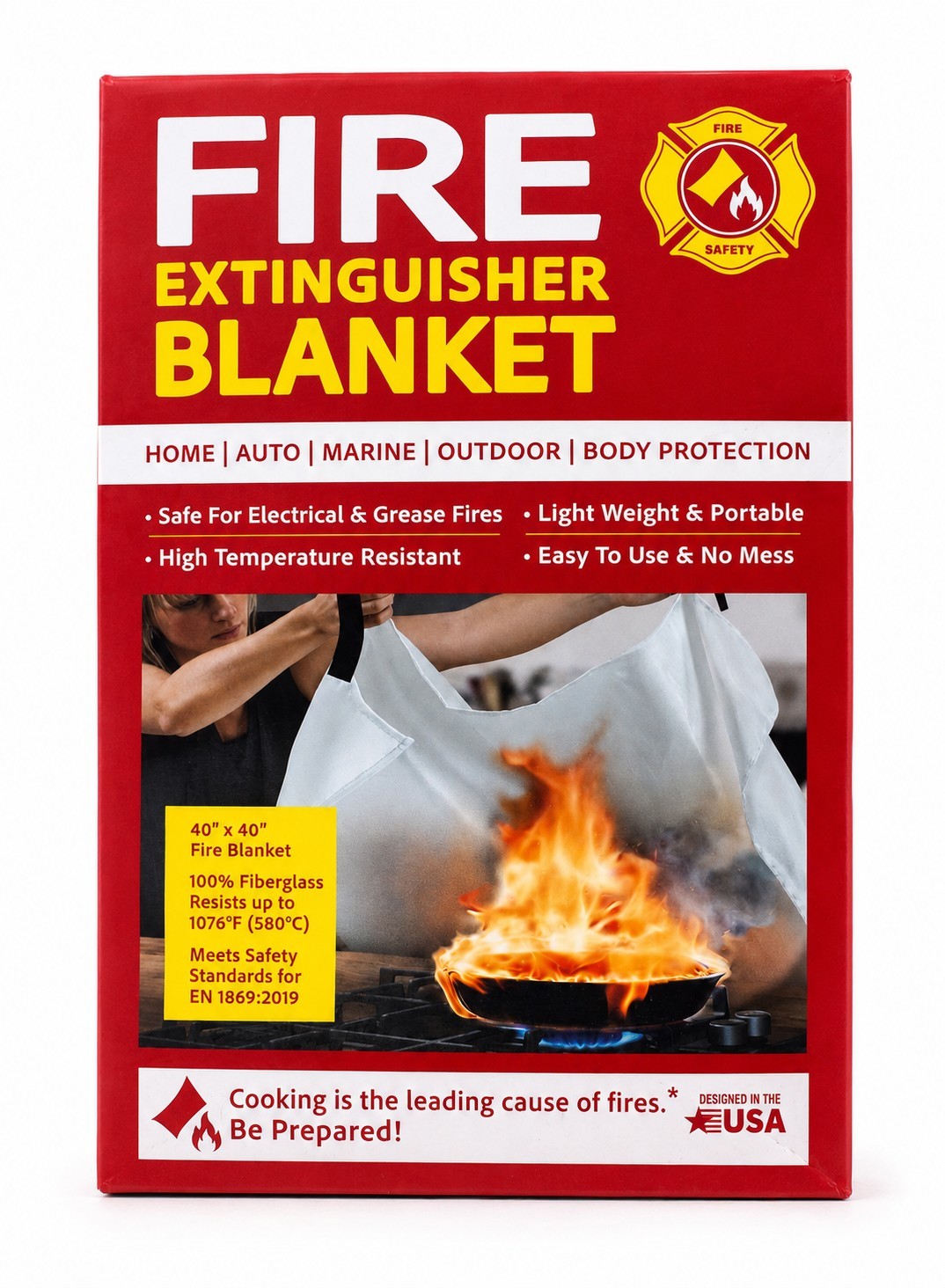 2 Pack Fire Extinguisher Blanket 40×40 Fiberglass Kitchen Auto RV Marine Safety