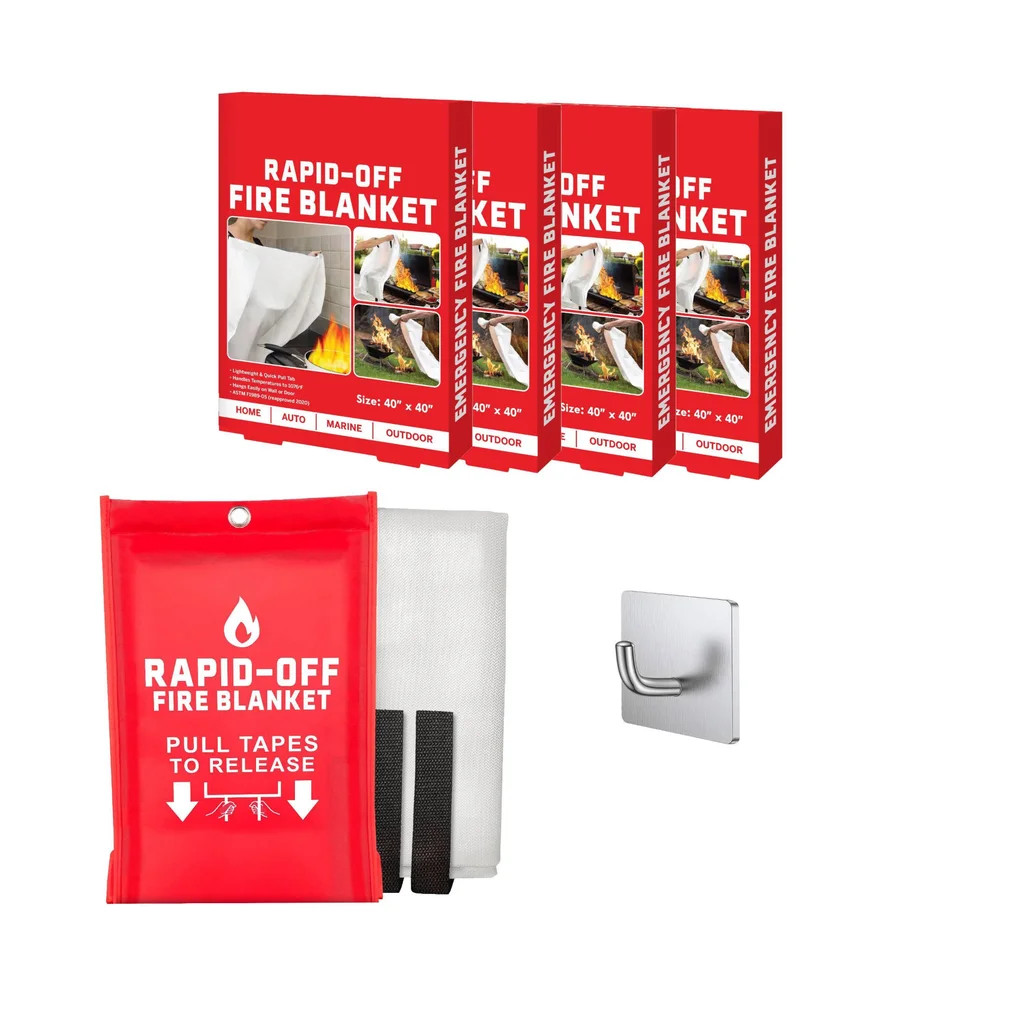 RAPID-OFF Fire Blanket 4-pack, KITCHEN SAFETY EQUIPMENT, Free Shipping.
