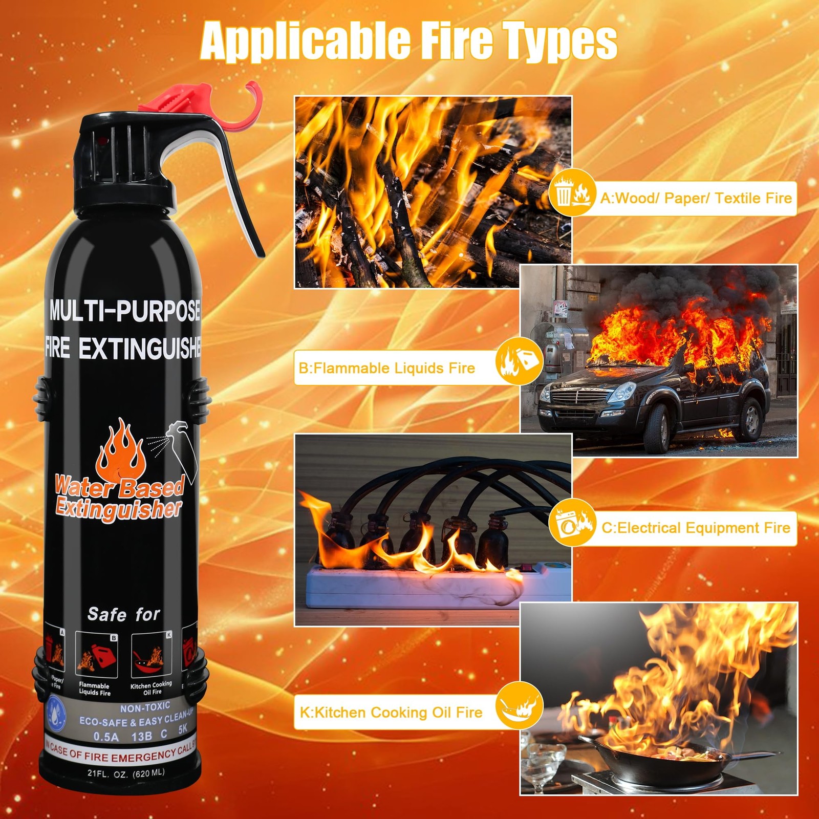 2 Pack Fire Extinguisher with Mount 8 In 1 for House Car Kitchen Vehicle Camping