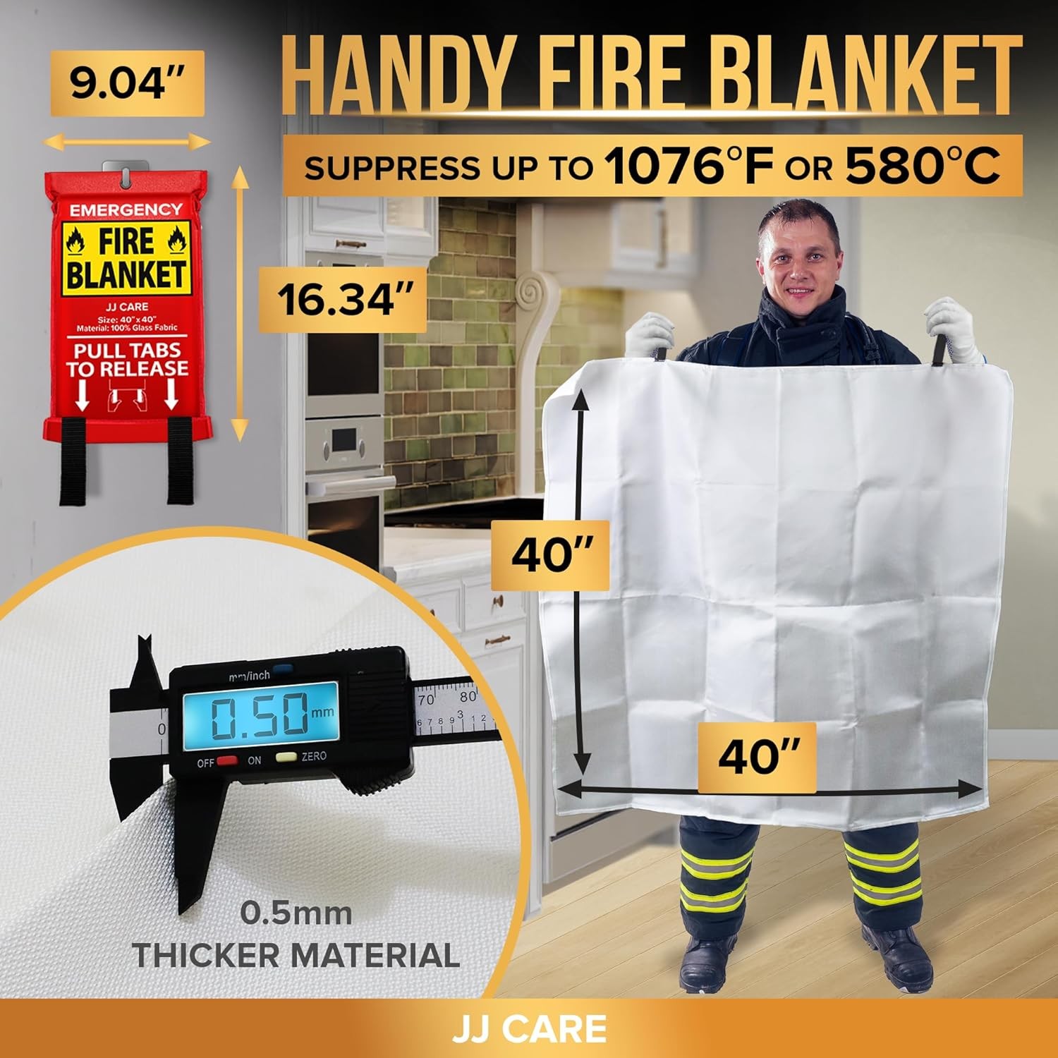 JJ CARE Fire Blanket 40×40 Inch 2 Pack