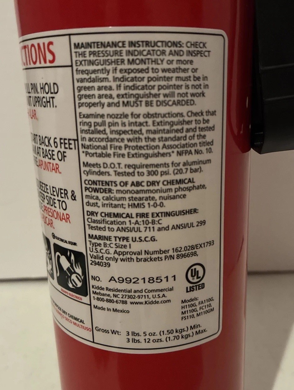 Kidde Fire Extinguisher 1-A:10-B:C, Dry Chemical Extinguisher *NEW* 2015