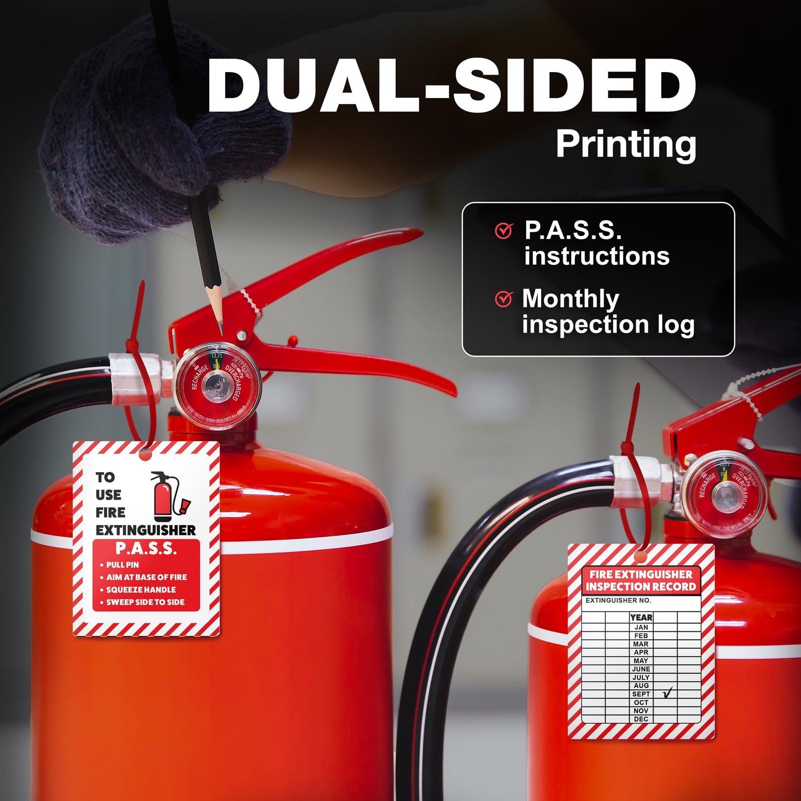 Fire Extinguisher Inspection Tags, 2026-2029, 20-Pack, Durable Red Plastic