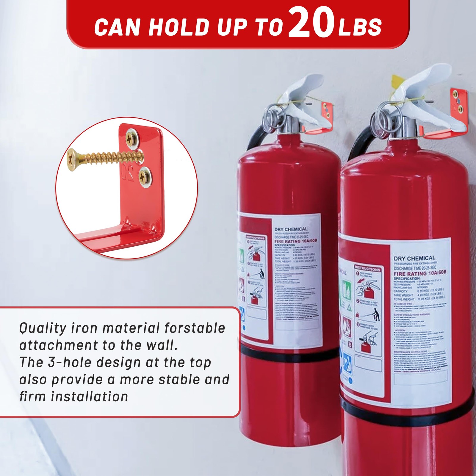 8 PCS Heavy Duty 3Hole Fire Extinguisher Mount Bracket Durable 20lb Hook