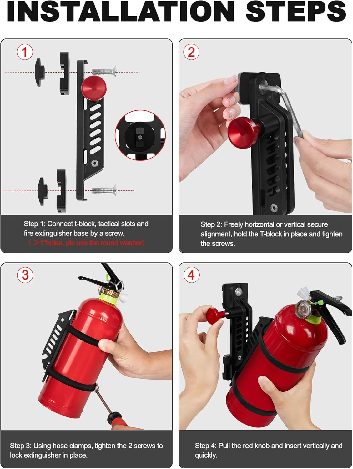 MOLLE Panel Fire Extinguisher Mount Kit Fits 1″-2″ Rigid Holes Quick Release Car